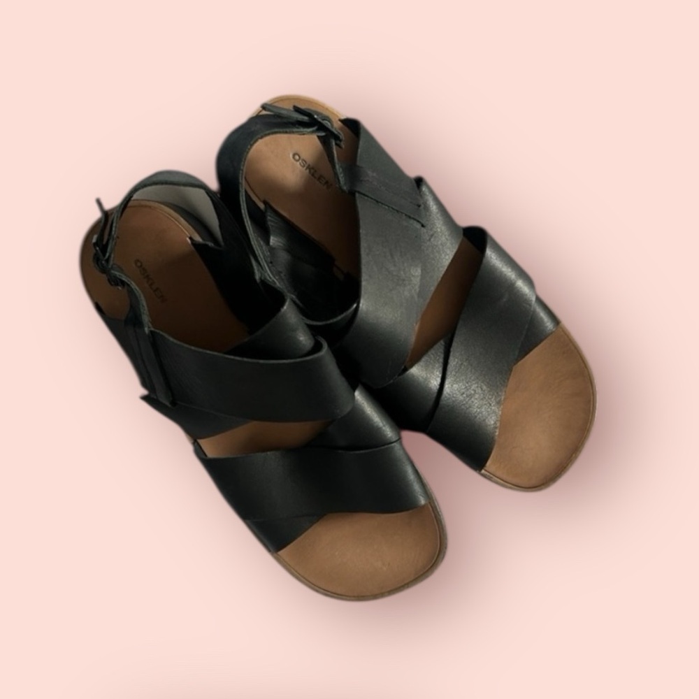 OSKLEN Black Leather Ankle Strap Sandals